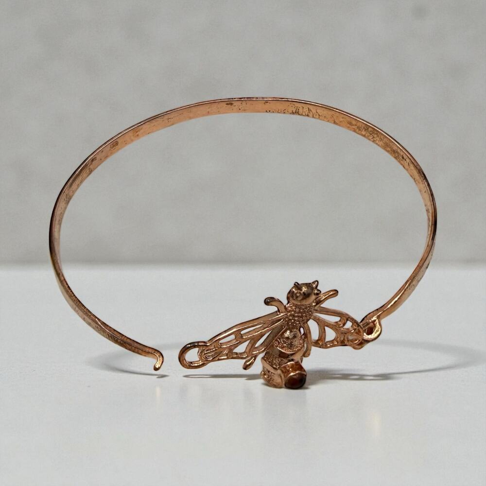 Copper Bee Hook Bracelet Genuine Amber Accent Handmade Artisan Bangle - Picture 7 of 7